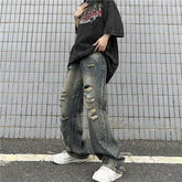 Men Jeans Retro Washed Distressed Ripped Jeans